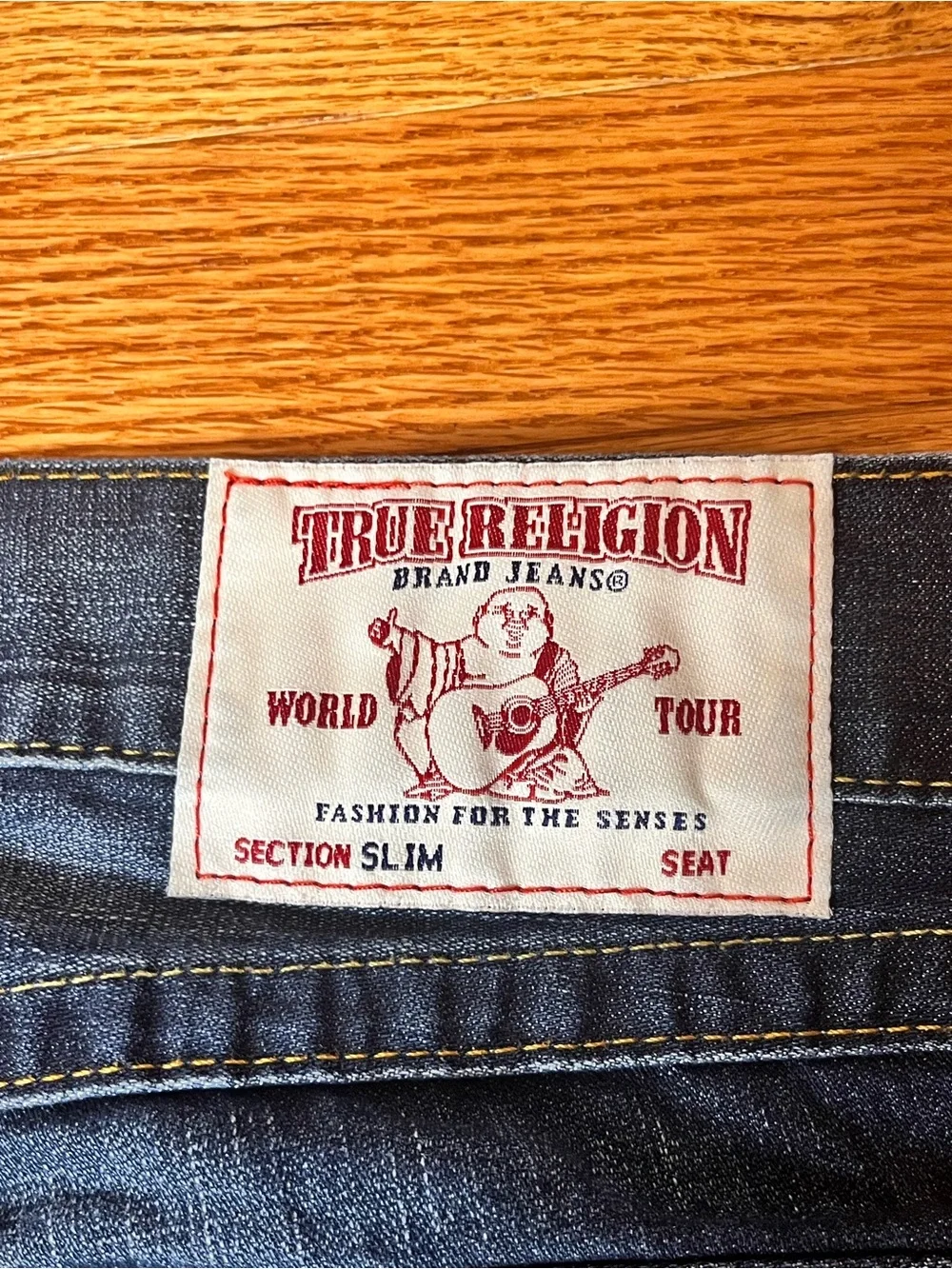 True Religion Jeans Dark Wash Contrast Stitch Flap Pocket Size 34